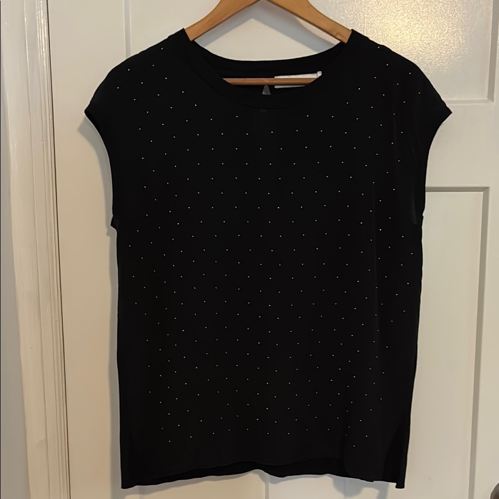 Sandro Black Cap Sleeve Crew Neck Silk and Cotton Top
